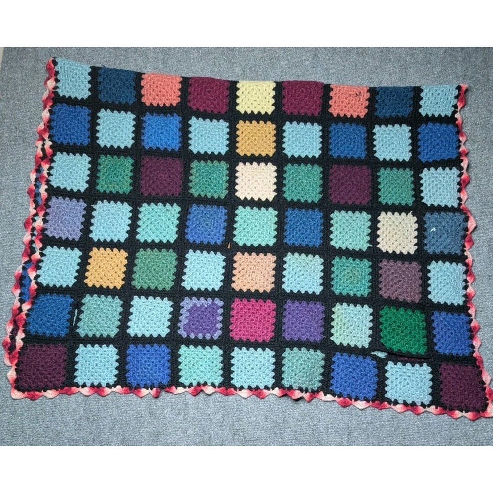Handmade Crochet Granny Square Bed/ Sofa Couch Runner 58x38 Multicolored READ